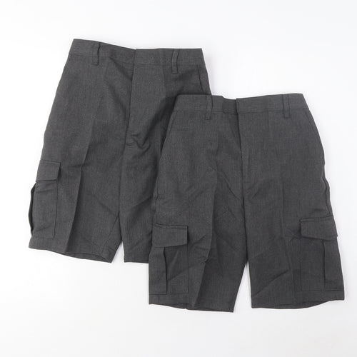 Marks and Spencer Boys Grey Polyester Cargo Shorts Size 10-11 Years L9 in Regular Hook & Eye - School Wear, 2 Pack