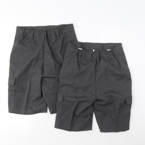 Marks and Spencer Boys Grey Polyester Cargo Shorts Size 10-11 Years L9 in Regular Hook & Eye - School Wear, 2 Pack