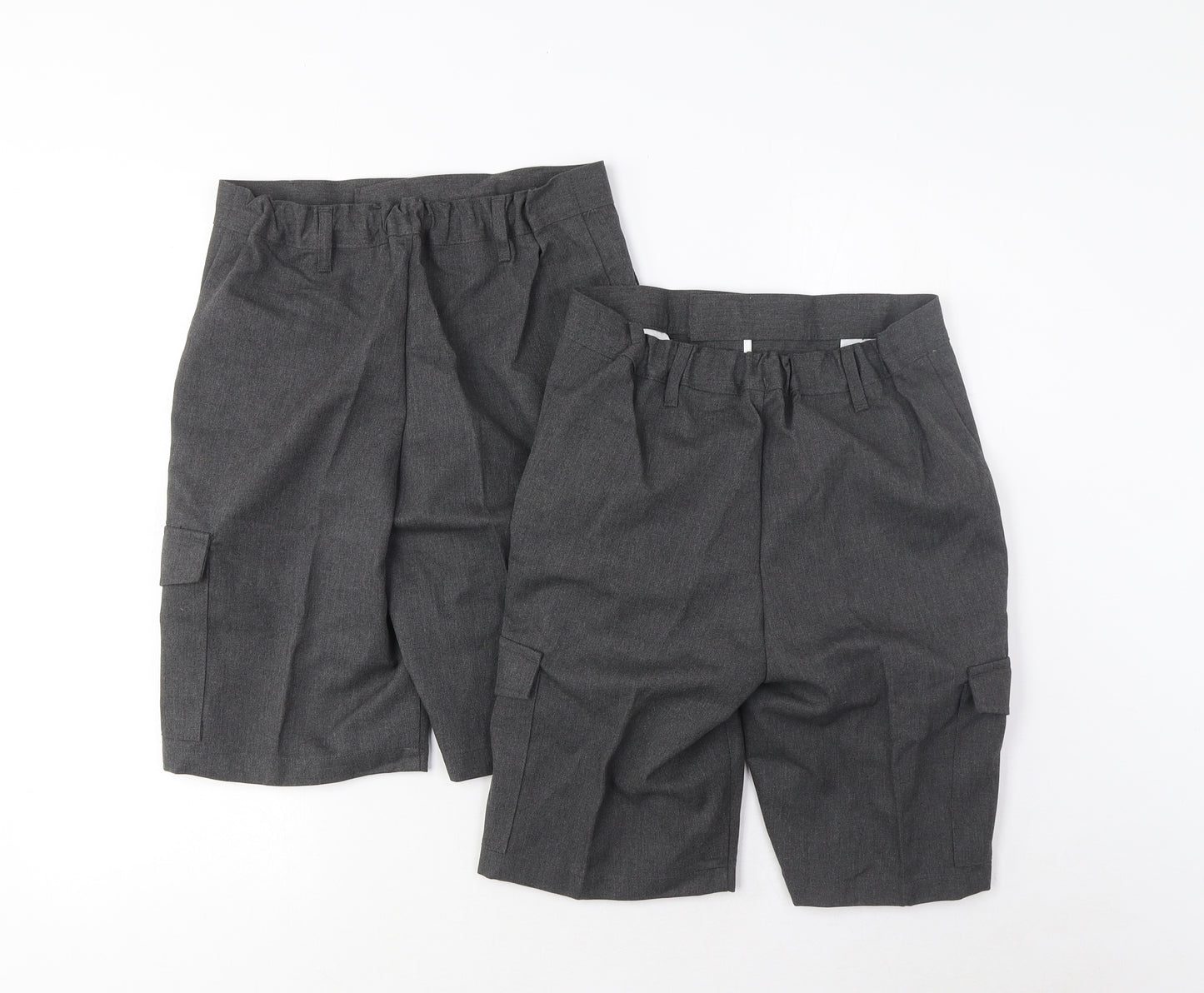 Marks and Spencer Boys Grey Polyester Cargo Shorts Size 10-11 Years L9 in Regular Hook & Eye - School Wear, 2 Pack