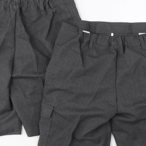 Marks and Spencer Boys Grey Polyester Cargo Shorts Size 10-11 Years L9 in Regular Hook & Eye - School Wear, 2 Pack