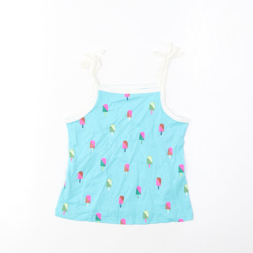 Marks and Spencer Girls Blue Geometric Cotton Cropped Tank Size 3-4 Years Square Neck Pullover