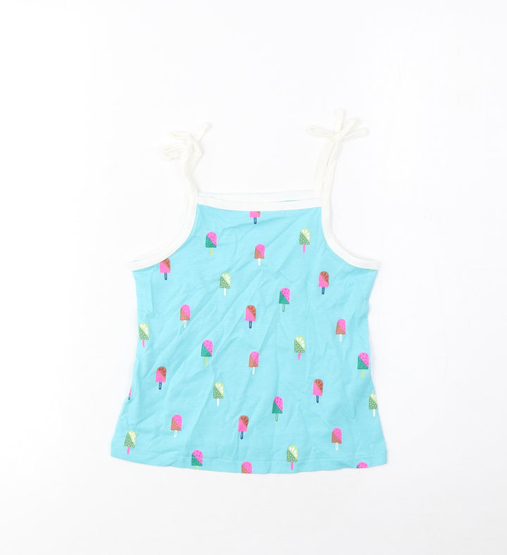 Marks and Spencer Girls Blue Geometric Cotton Cropped Tank Size 3-4 Years Square Neck Pullover