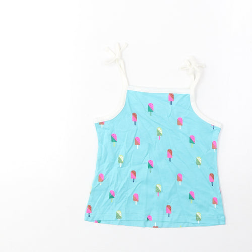 Marks and Spencer Girls Blue Geometric Cotton Cropped Tank Size 3-4 Years Square Neck Pullover
