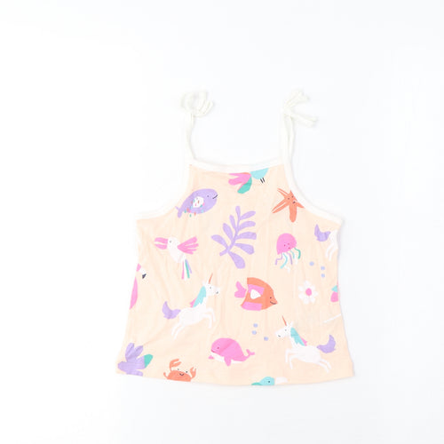Marks and Spencer Girls Multicoloured Geometric Cotton Cropped Tank Size 2-3 Years Square Neck Pullover