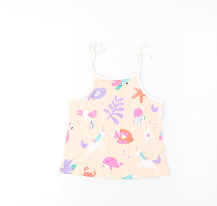 Marks and Spencer Girls Multicoloured Geometric Cotton Cropped Tank Size 2-3 Years Square Neck Pullover