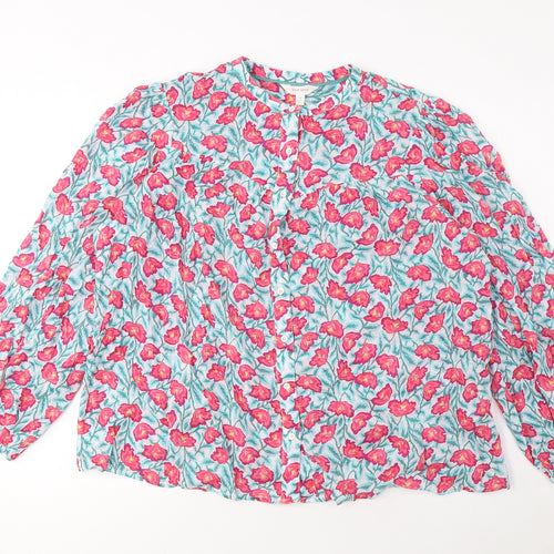 Per Una Womens Multicoloured Floral Cotton Basic Button-Up Size 18 Crew Neck