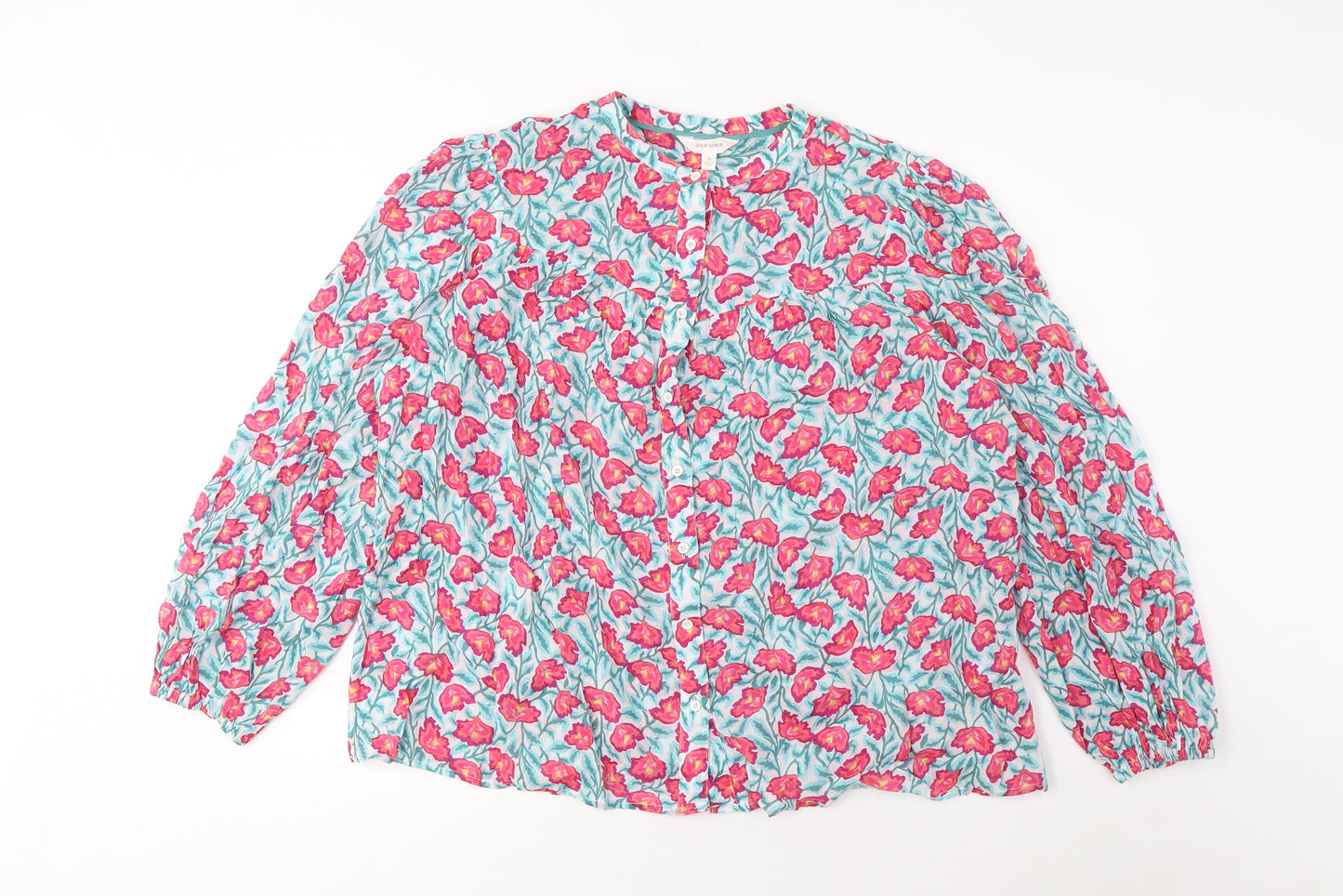 Per Una Womens Multicoloured Floral Cotton Basic Button-Up Size 18 Crew Neck