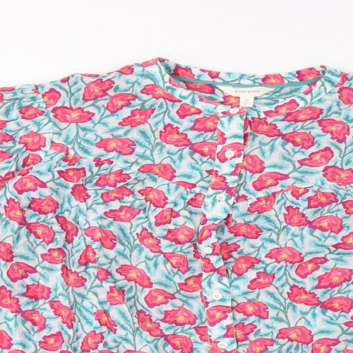 Per Una Womens Multicoloured Floral Cotton Basic Button-Up Size 18 Crew Neck