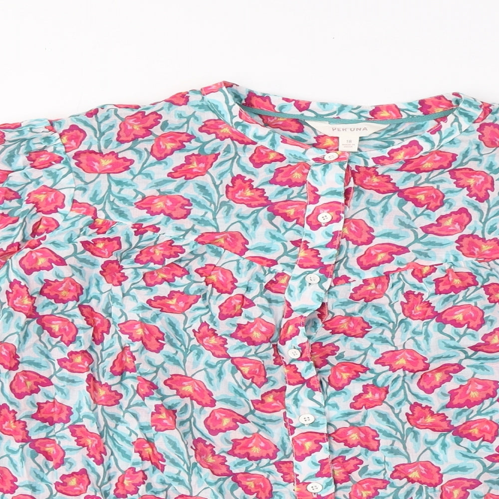 Per Una Womens Multicoloured Floral Cotton Basic Button-Up Size 18 Crew Neck