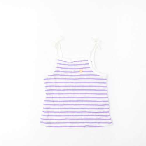 Marks and Spencer Girls Purple Striped Cotton Cropped Tank Size 2-3 Years Square Neck Pullover - Embroidered, Heart