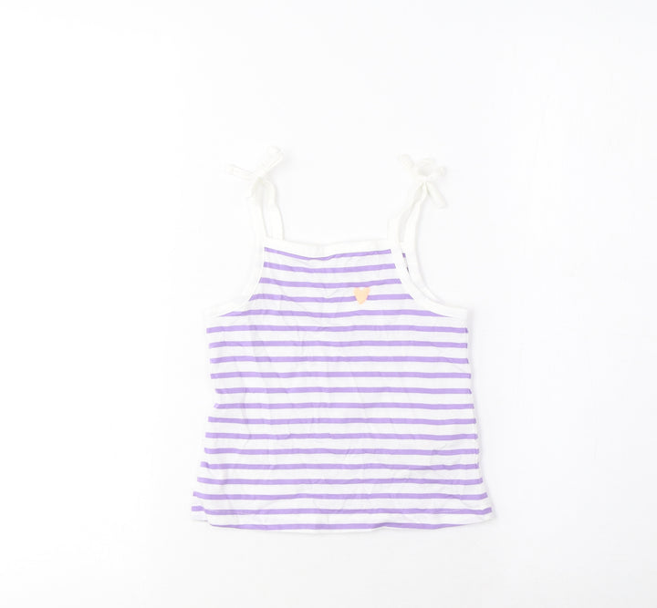 Marks and Spencer Girls Purple Striped Cotton Cropped Tank Size 2-3 Years Square Neck Pullover - Embroidered, Heart