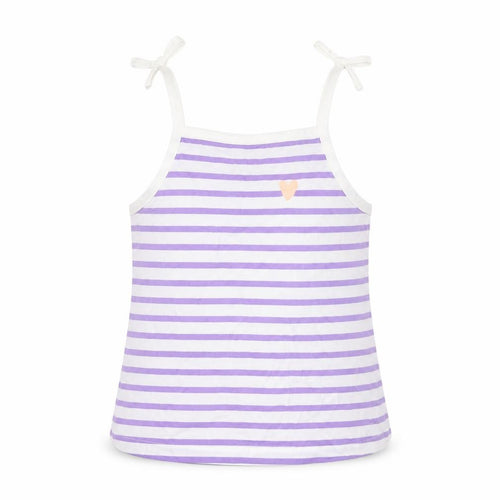 Marks and Spencer Girls Purple Striped Cotton Cropped Tank Size 2-3 Years Square Neck Pullover - Embroidered, Heart