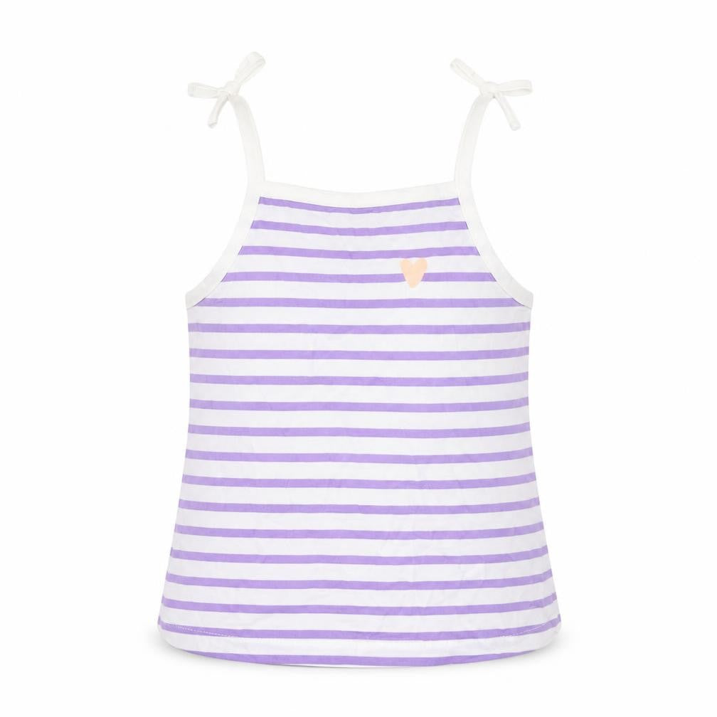 Marks and Spencer Girls Purple Striped Cotton Cropped Tank Size 2-3 Years Square Neck Pullover - Embroidered, Heart