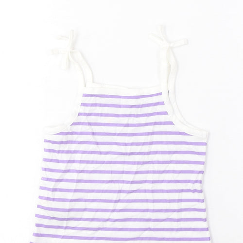 Marks and Spencer Girls Purple Striped Cotton Cropped Tank Size 2-3 Years Square Neck Pullover - Embroidered, Heart
