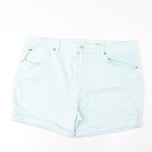 Marks and Spencer Womens Blue Cotton Boyfriend Shorts Size 20 L5 in Regular Zip - Pockets