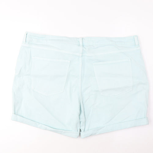 Marks and Spencer Womens Blue Cotton Boyfriend Shorts Size 20 L5 in Regular Zip - Pockets