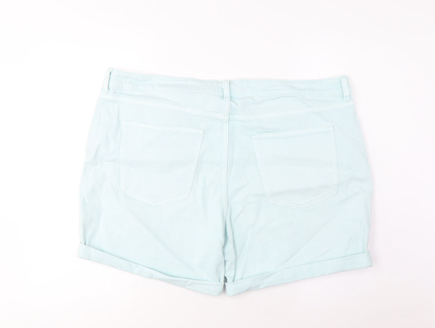 Marks and Spencer Womens Blue Cotton Boyfriend Shorts Size 20 L5 in Regular Zip - Pockets