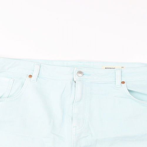 Marks and Spencer Womens Blue Cotton Boyfriend Shorts Size 20 L5 in Regular Zip - Pockets