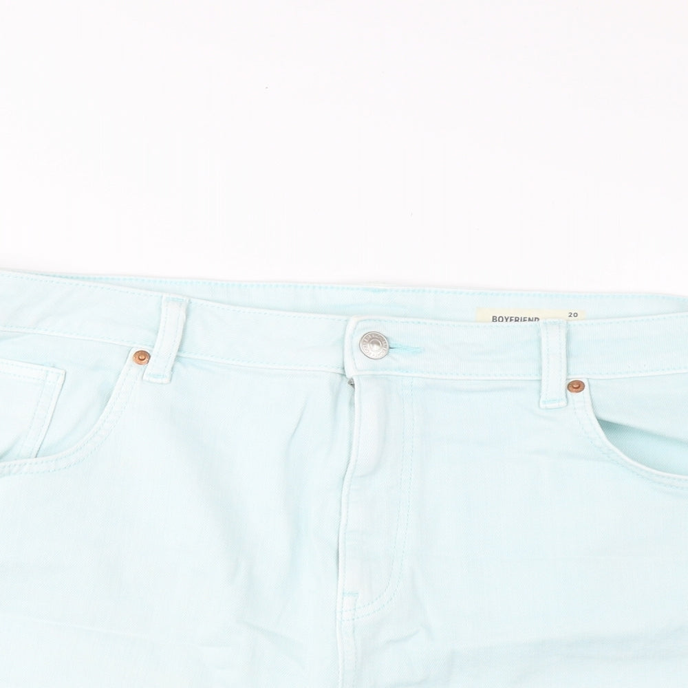 Marks and Spencer Womens Blue Cotton Boyfriend Shorts Size 20 L5 in Regular Zip - Pockets
