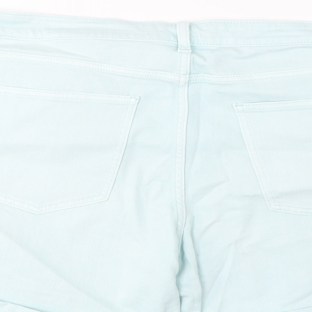 Marks and Spencer Womens Blue Cotton Boyfriend Shorts Size 20 L5 in Regular Zip - Pockets