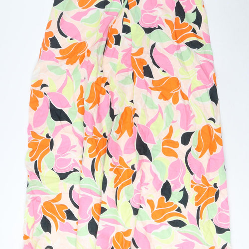 Marks and Spencer Womens Multicoloured Geometric Linen A-Line Size 14 V-Neck Pullover - Pleated