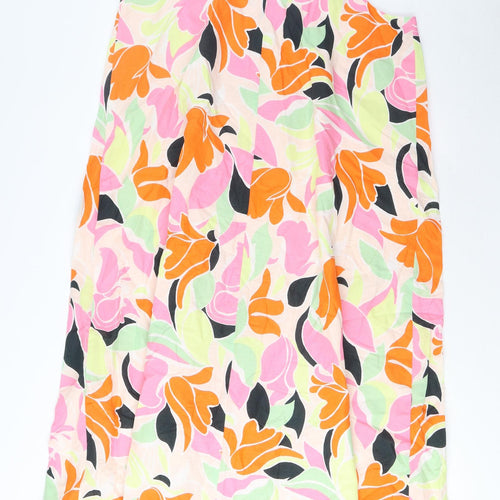 Marks and Spencer Womens Multicoloured Geometric Linen A-Line Size 14 V-Neck Pullover - Pleated