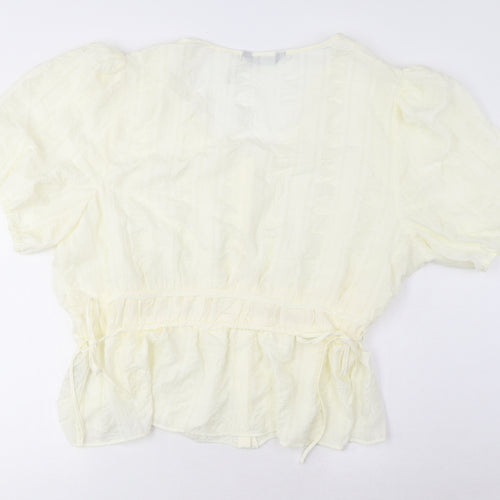 Marks and Spencer Womens Ivory Polyester Basic Blouse Size 12 V-Neck - Embroidered