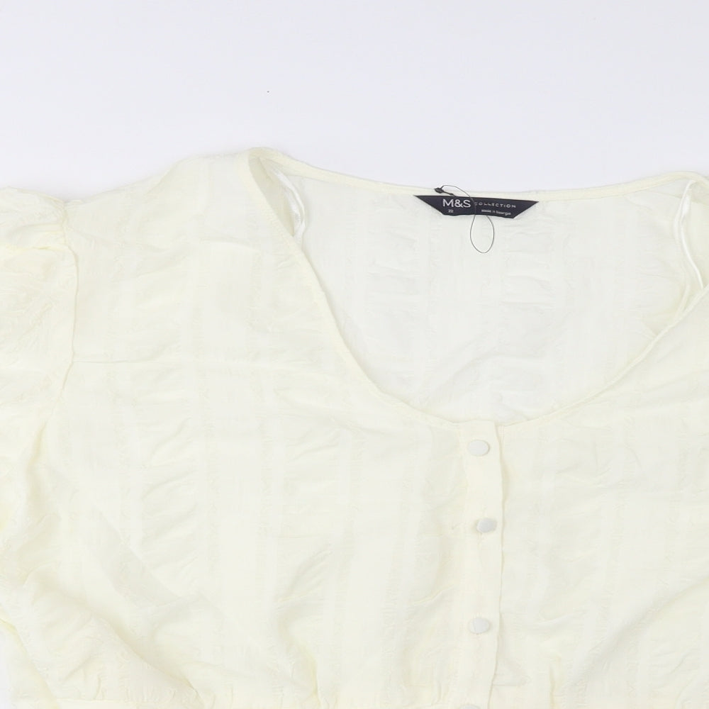 Marks and Spencer Womens Ivory Polyester Basic Blouse Size 12 V-Neck - Embroidered