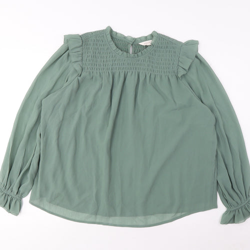 Per Una Womens Green Polyester Basic Blouse Size 22 Crew Neck - Frill