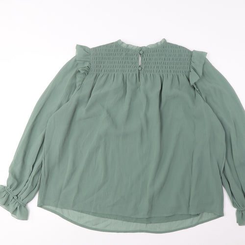 Per Una Womens Green Polyester Basic Blouse Size 22 Crew Neck - Frill