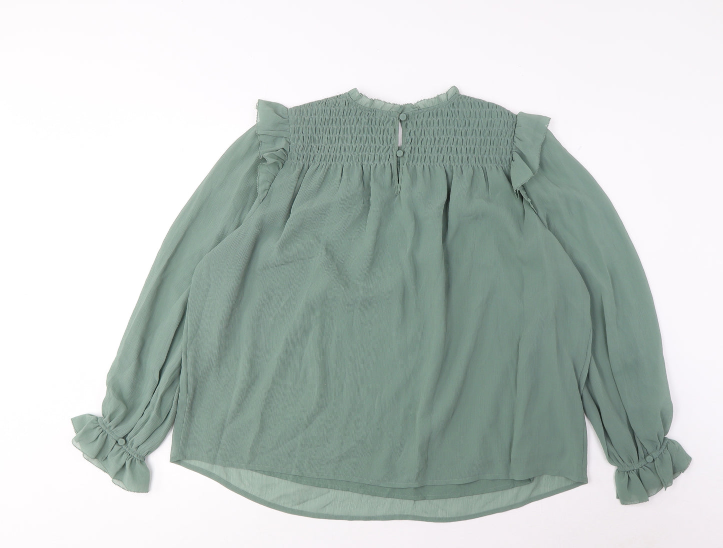 Per Una Womens Green Polyester Basic Blouse Size 22 Crew Neck - Frill