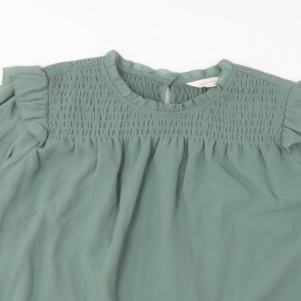 Per Una Womens Green Polyester Basic Blouse Size 22 Crew Neck - Frill
