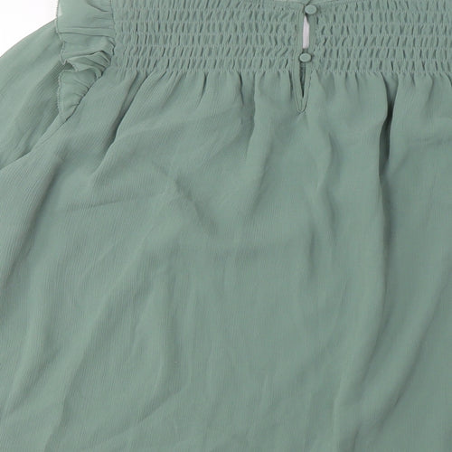 Per Una Womens Green Polyester Basic Blouse Size 22 Crew Neck - Frill