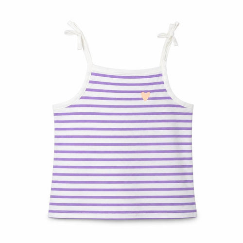 Marks and Spencer Girls Purple Striped Cotton Cropped Tank Size 2-3 Years Square Neck Pullover - Embroidered, Heart