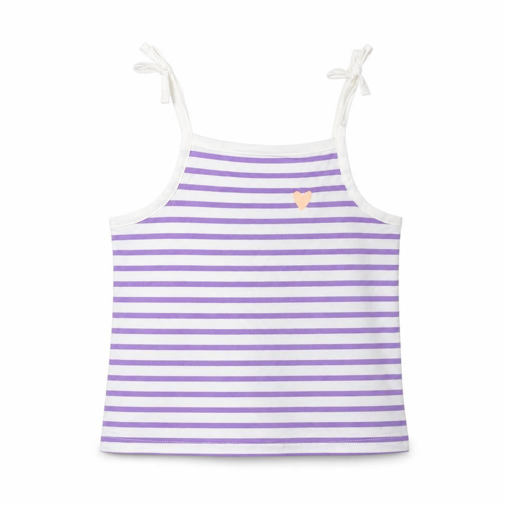 Marks and Spencer Girls Purple Striped Cotton Cropped Tank Size 2-3 Years Square Neck Pullover - Embroidered, Heart