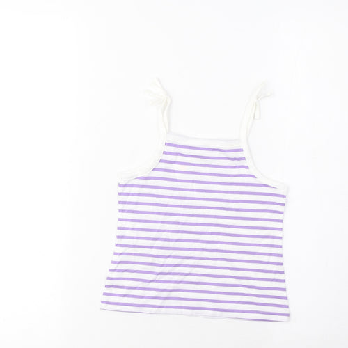 Marks and Spencer Girls Purple Striped Cotton Cropped Tank Size 2-3 Years Square Neck Pullover - Embroidered, Heart