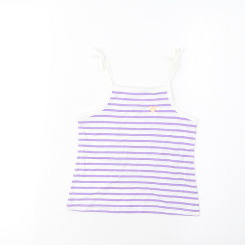 Marks and Spencer Girls Purple Striped Cotton Cropped Tank Size 2-3 Years Square Neck Pullover - Embroidered, Heart