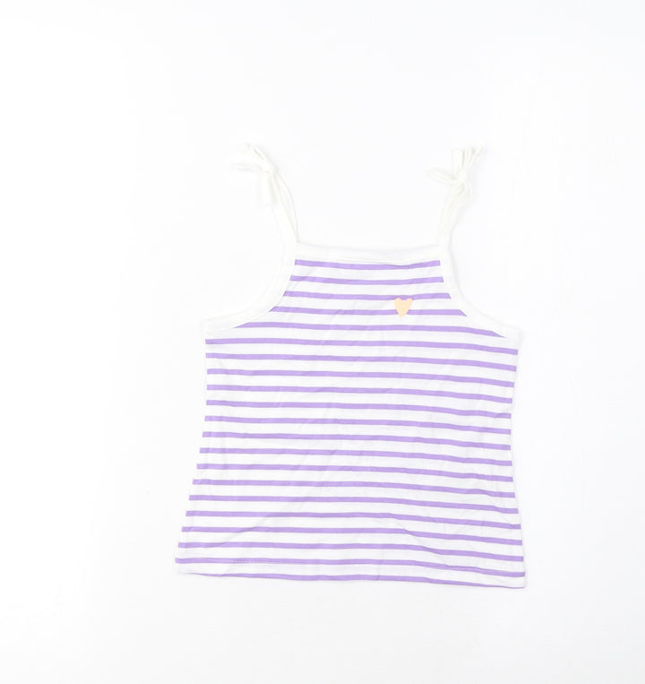 Marks and Spencer Girls Purple Striped Cotton Cropped Tank Size 2-3 Years Square Neck Pullover - Embroidered, Heart