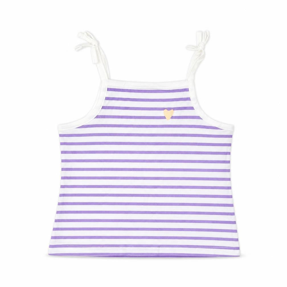 Marks and Spencer Girls Purple Striped Cotton Cropped Tank Size 2-3 Years Square Neck Pullover - Embroidered, Heart