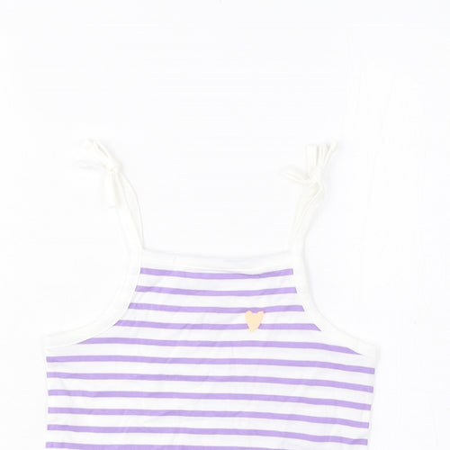 Marks and Spencer Girls Purple Striped Cotton Cropped Tank Size 2-3 Years Square Neck Pullover - Embroidered, Heart