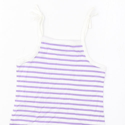 Marks and Spencer Girls Purple Striped Cotton Cropped Tank Size 2-3 Years Square Neck Pullover - Embroidered, Heart