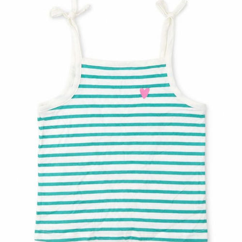 Marks and Spencer Girls Green Striped Cotton Cropped Tank Size 2-3 Years Square Neck Pullover - Embroidered, Heart