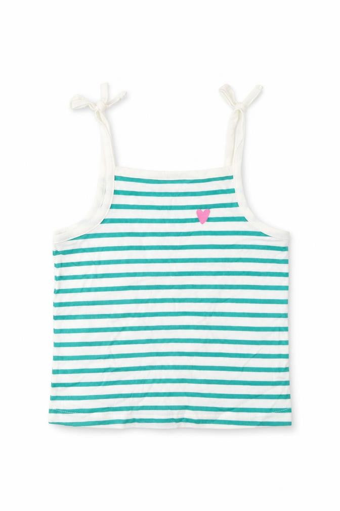 Marks and Spencer Girls Green Striped Cotton Cropped Tank Size 2-3 Years Square Neck Pullover - Embroidered, Heart