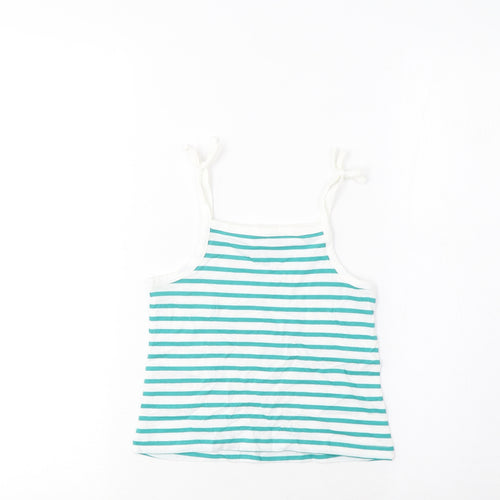 Marks and Spencer Girls Green Striped Cotton Cropped Tank Size 2-3 Years Square Neck Pullover - Embroidered, Heart