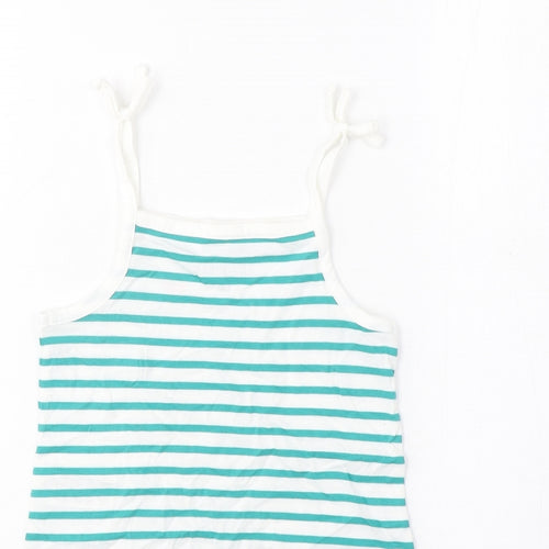 Marks and Spencer Girls Green Striped Cotton Cropped Tank Size 2-3 Years Square Neck Pullover - Embroidered, Heart