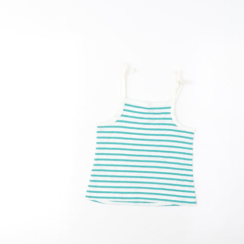 Marks and Spencer Girls Green Striped Cotton Cropped Tank Size 2-3 Years Square Neck Pullover