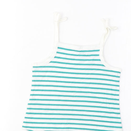 Marks and Spencer Girls Green Striped Cotton Cropped Tank Size 2-3 Years Square Neck Pullover