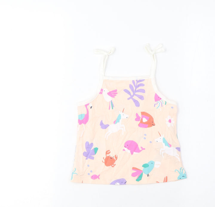 Marks and Spencer Girls Beige Geometric Cotton Cropped Tank Size 2-3 Years Square Neck Pullover