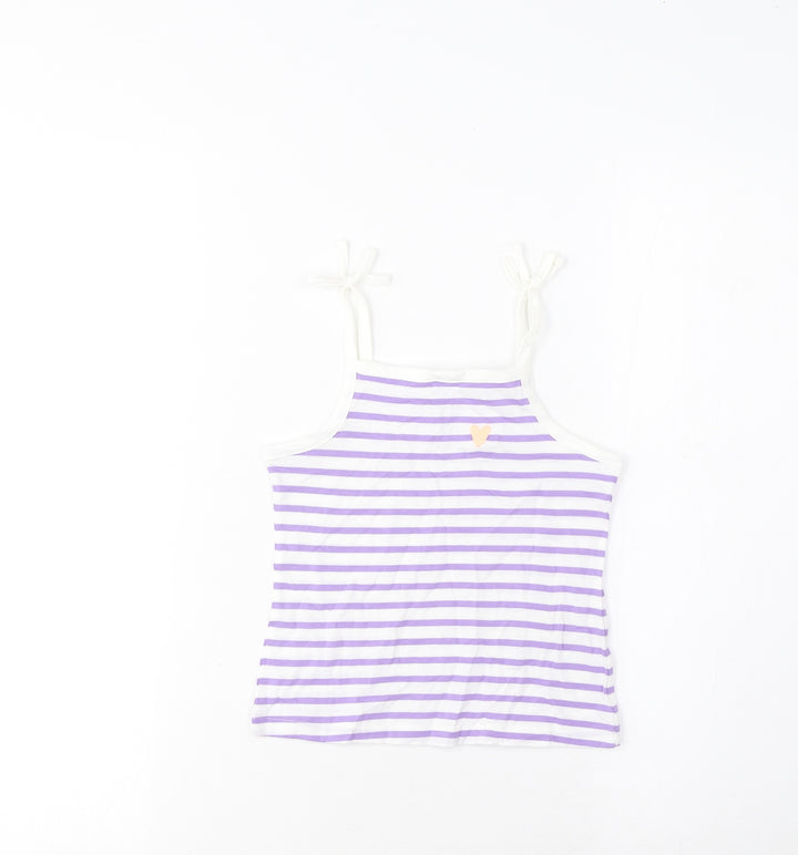 Marks and Spencer Girls Purple Striped Cotton Cropped Tank Size 2-3 Years Square Neck Pullover - Embroidered, Heart