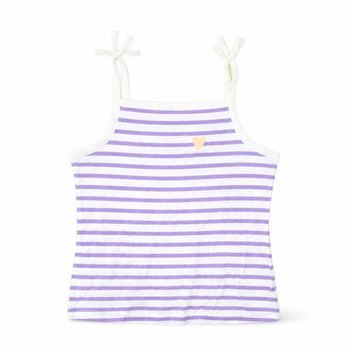 Marks and Spencer Girls Purple Striped Cotton Cropped Tank Size 2-3 Years Square Neck Pullover - Embroidered, Heart
